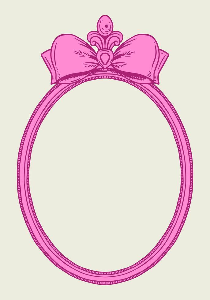 Hand-drawn frame with elegant bows and ribbons in a minimalist, girly style. Perfect for wedding invitations, birthday cards. Includes pink, boho, and baroque elements in a classic, feminine design vector