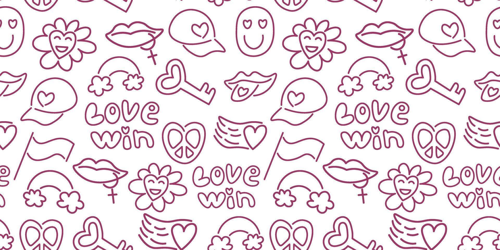 seamless pattern with linear lgbt pride doodles vector