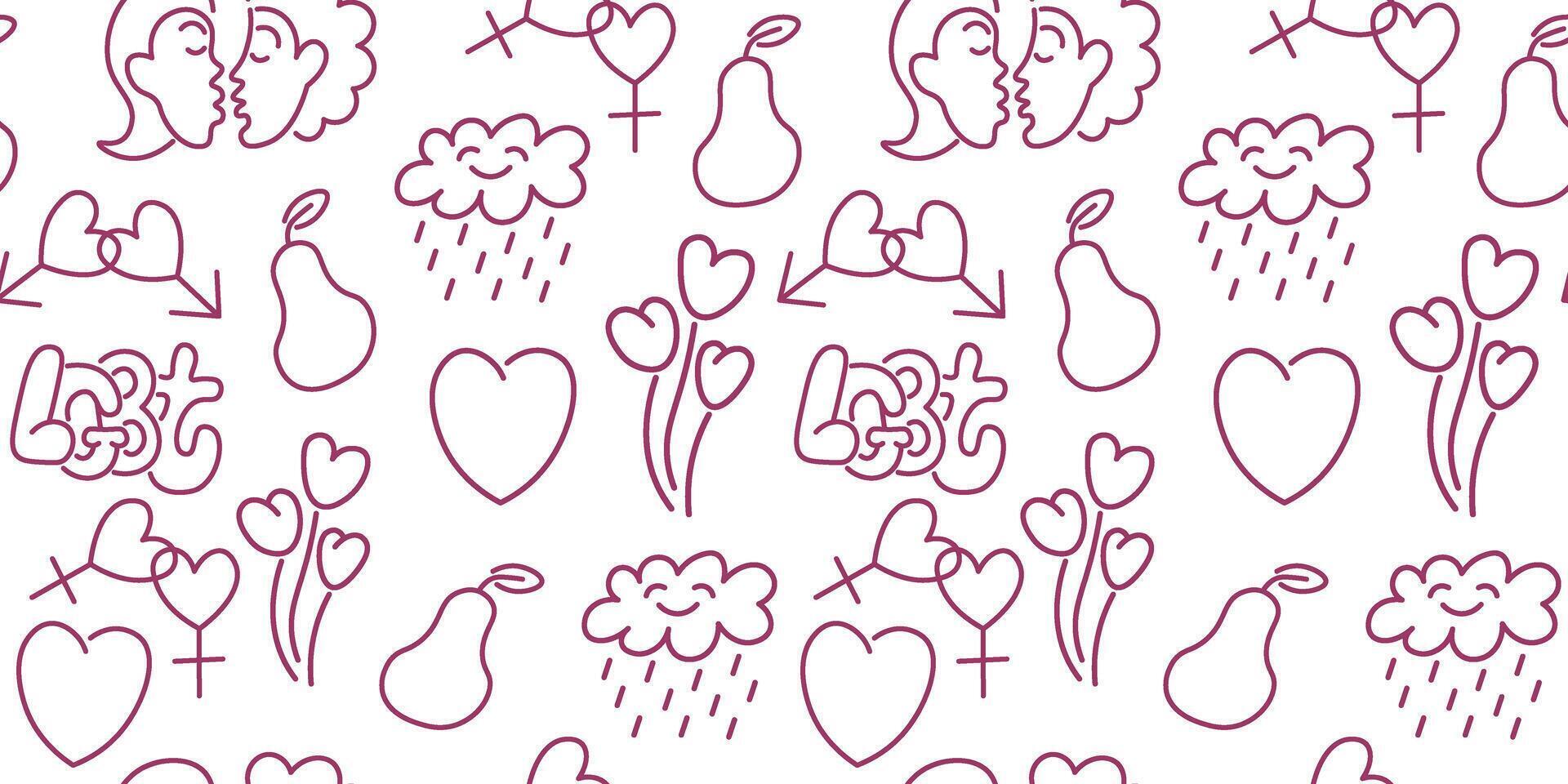 seamless pattern with lgbt pride doodles vector