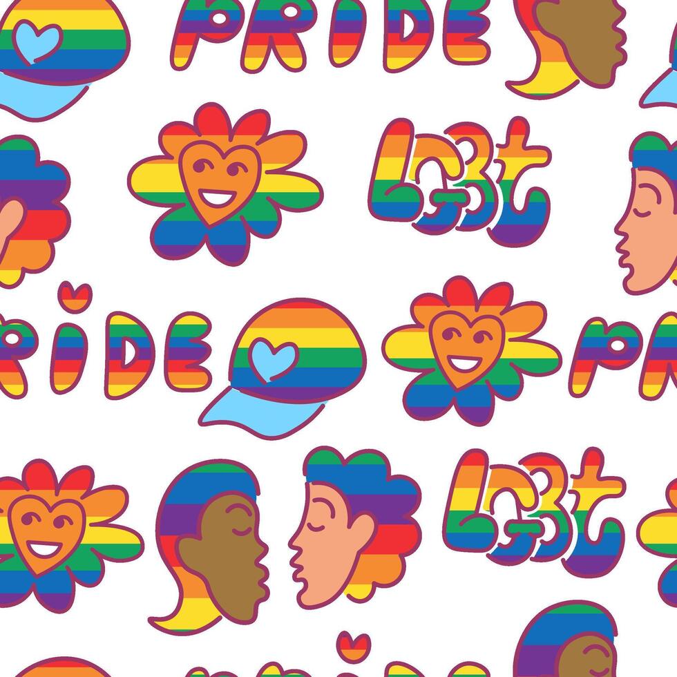 seamless pattern with rainbow colored lgbt elements vector