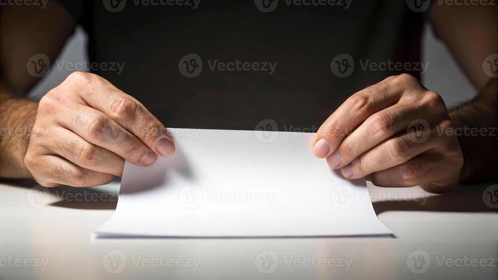 Simplicity in action hands gripping paper sheet indoor setting minimalist concept close-up view photo