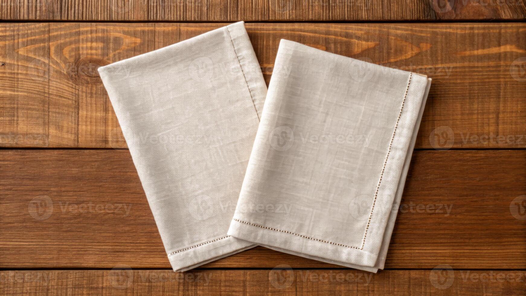 Simplicity in dining a pair of high-quality linen napkins on a wooden table rustic setting close-up view photo