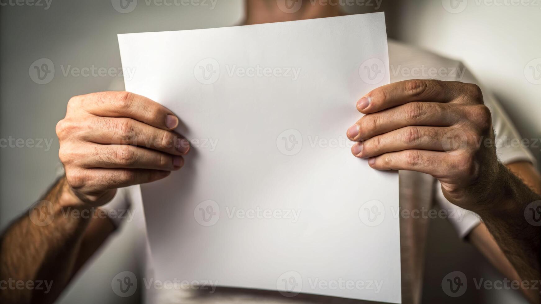 Simplicity in action hands gripping a blank sheet of paper indoor setting minimalist focus photo
