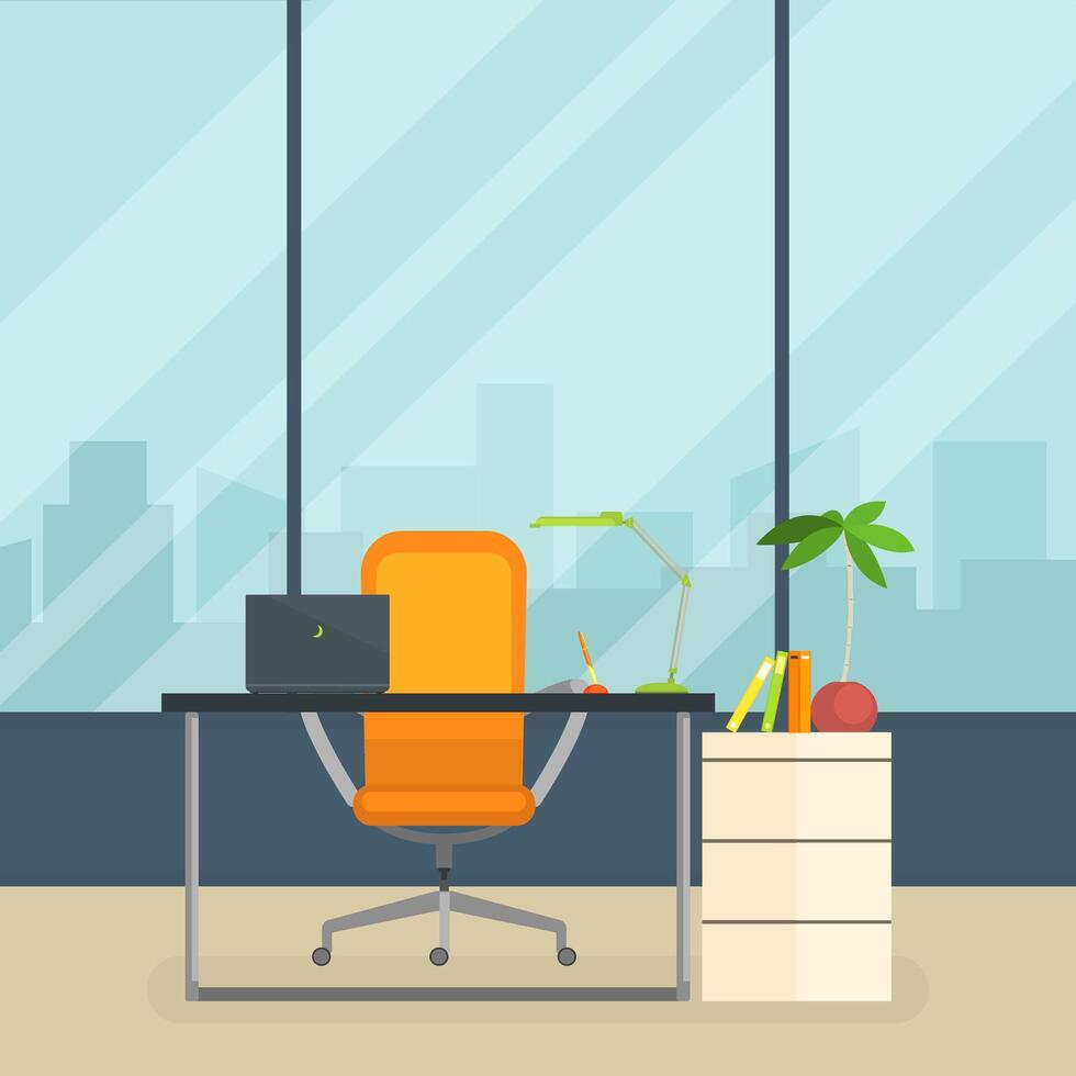 Business Workplace, Modern Interior of Empty Office Room with Table and Window Illustration vector