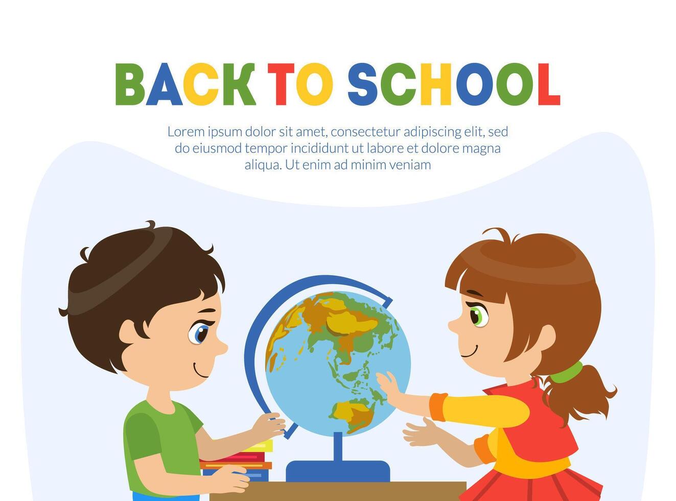 Back to School Banner Template with Cute Boy and Girl with Globe Illustration vector
