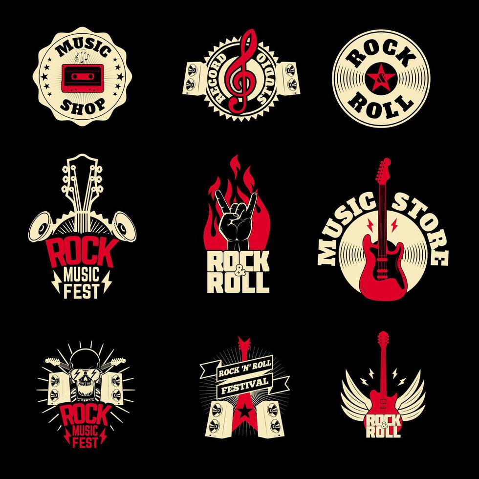 music labels set on grunge background. Design elements for logo, label, emblem, sign. illustration. vector
