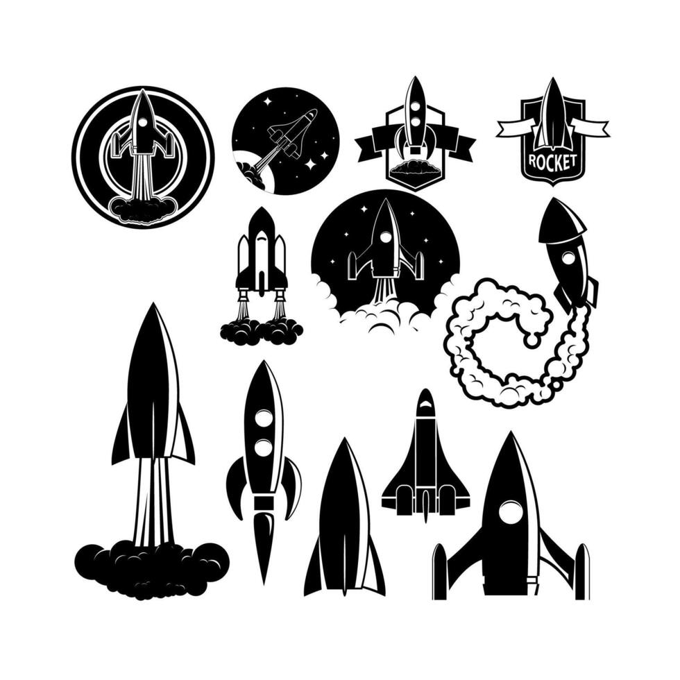 Set of the rockets labels. Spaceships silhouettes collection. Label and emblem design template. Vectordesign elements. vector