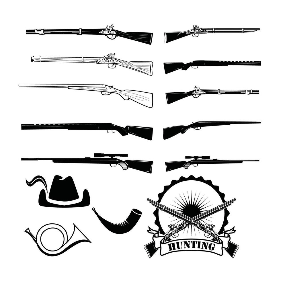 Set of illustrations of hunting rifles isolated on white background. Nautical anchor vector