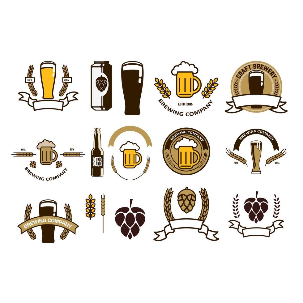 Set of craft beer emblems and logo templates. Retro design graphic element, emblem, logo, insignia, sign, identity, logotype, poster. vector
