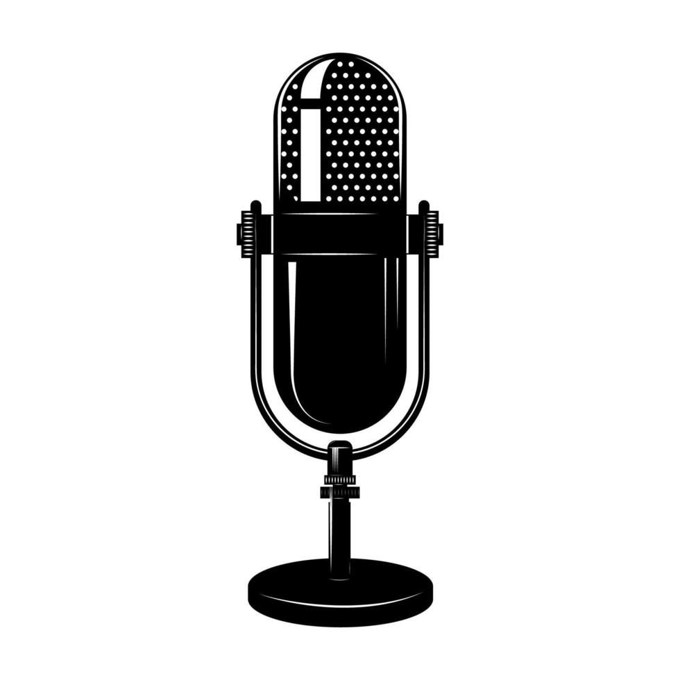 Retro monochrome microphone icon. Old microphone illustration. Vintage microphone isolated on white background. vector