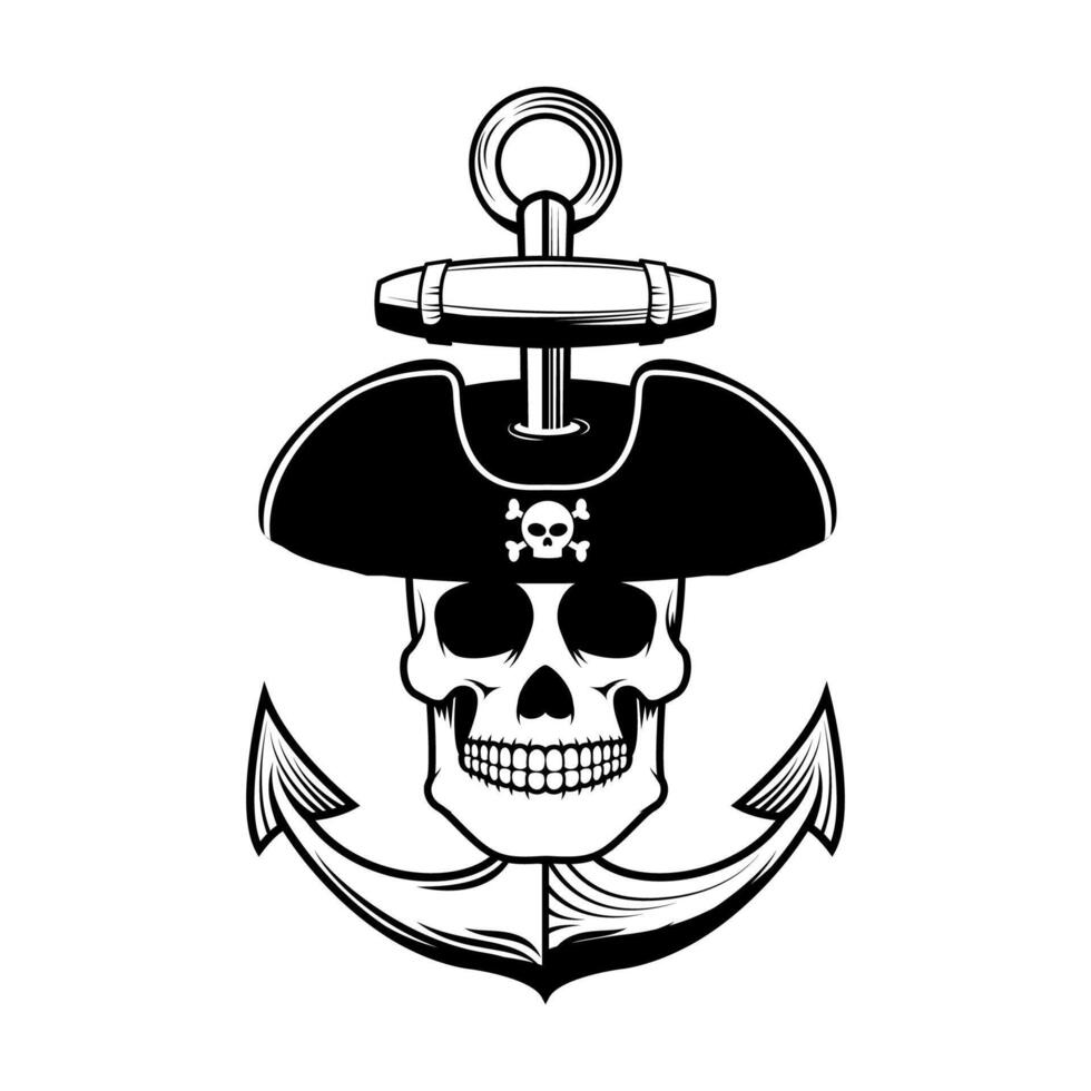 Sailor spirit. Skull with anchor on grunge background. illustration. vector