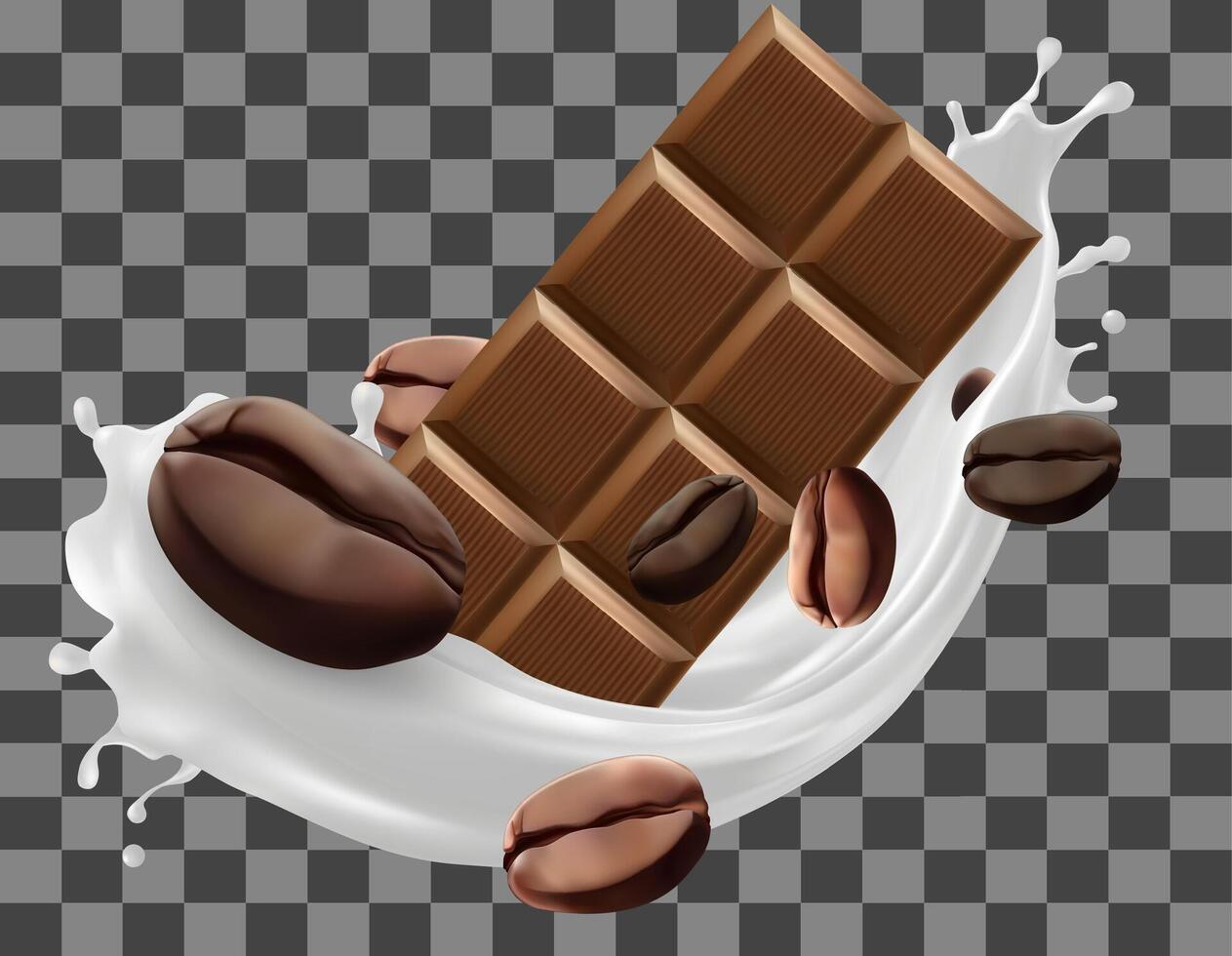 Milk Chocolate coffee splash with Coffee Bean falling, 3d .Mesh gradient wes used vector