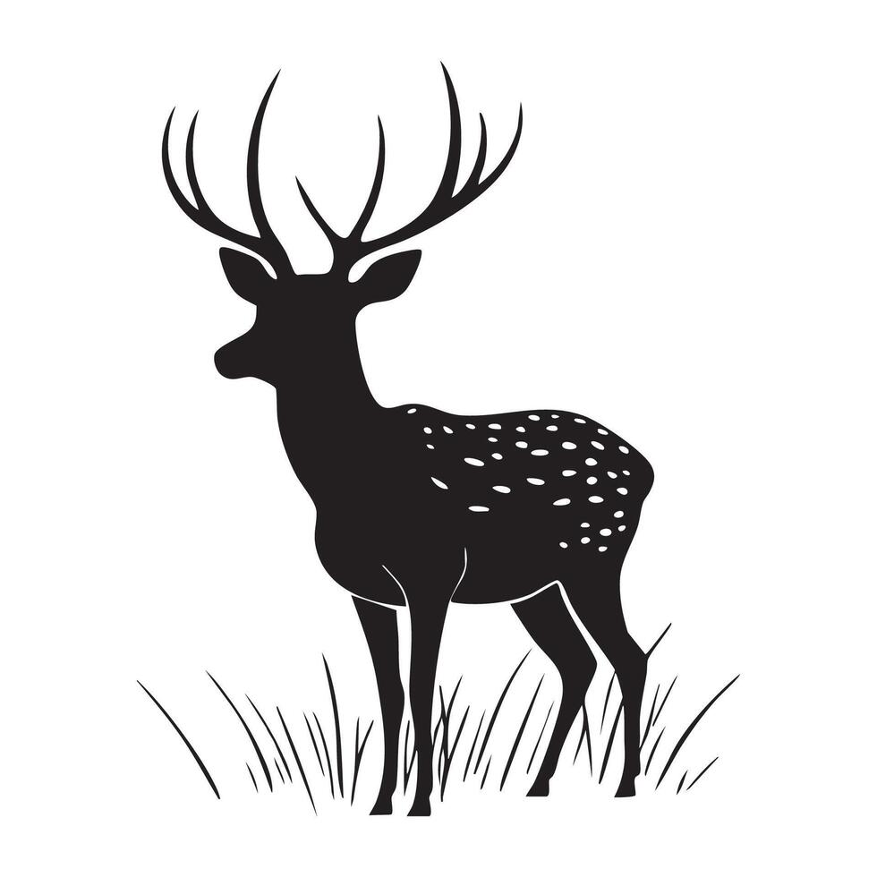 This is a beautiful and serene silhouette of a deer, captured in the tranquil backdrop of nature. Perfect for wildlife enthusiasts and art lovers alike. vector