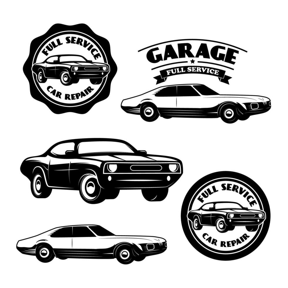 Vintage style car repair service label. logo design template. vector