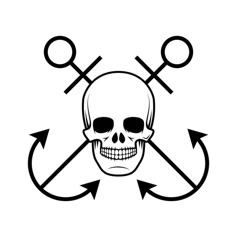 Sailor spirit. Skull with anchors on grunge background. vector