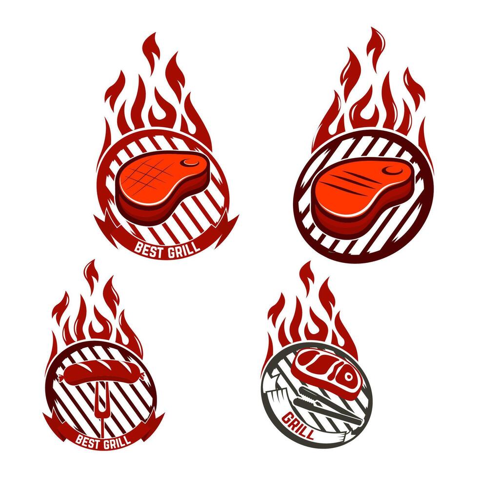 Set of Grill labels. Bbq and grill icons. Design elements for logo, label, emblem, sign, restaurant menu. illustration. vector