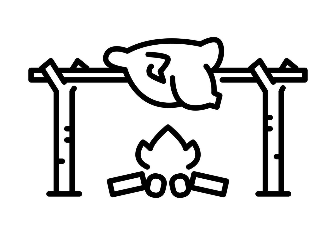 Symbol of roasting chicken over a bonfire in the forest vector