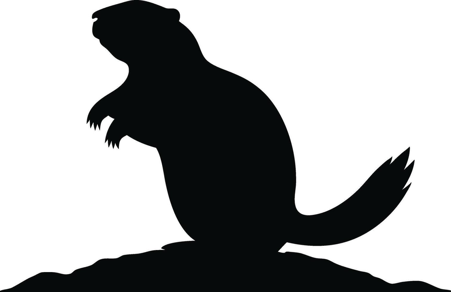 Groundhog Day. A simple black silhouette of a groundhog, standing on a small mound of earth vector