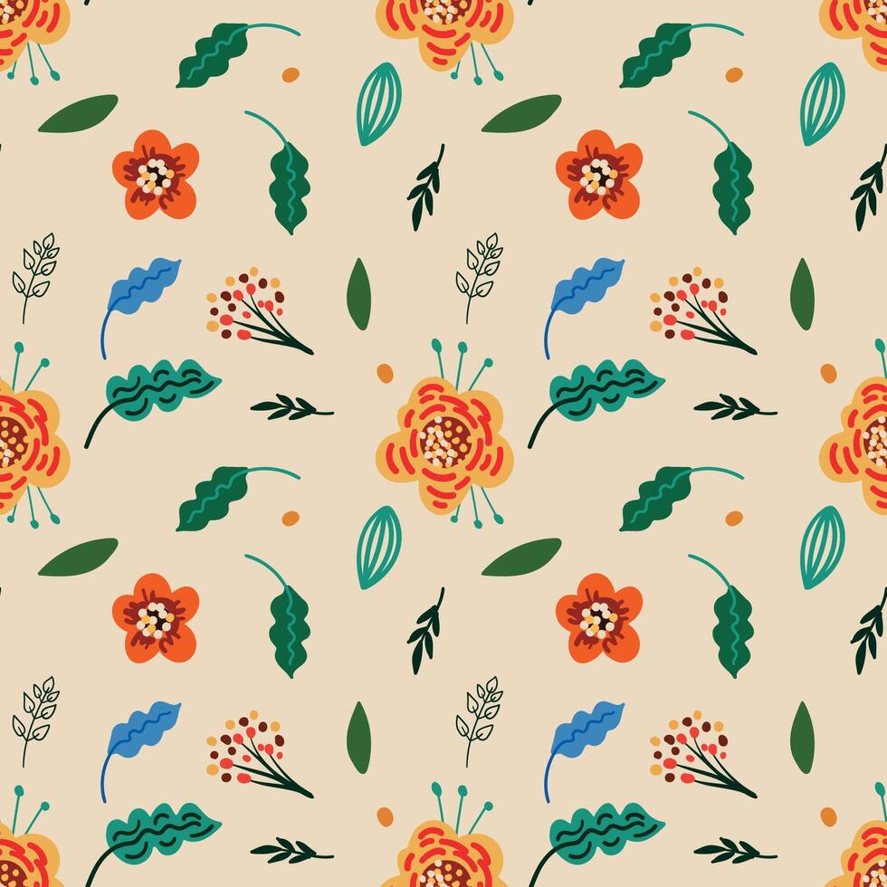 floral pattern with flowers and leaves on a beige background vector