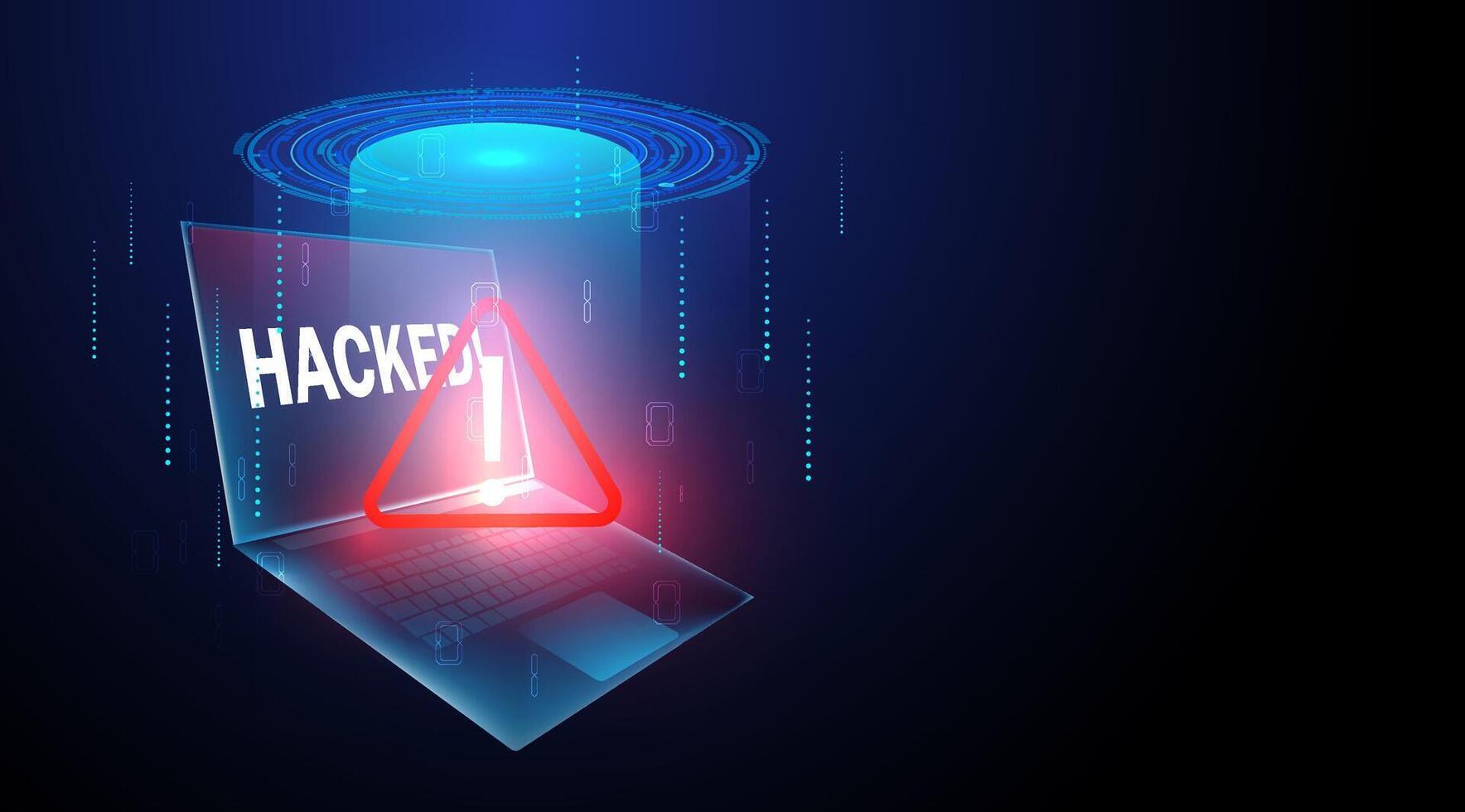 illustration laptop hacked with warning sign or cyber security digital hacking vector