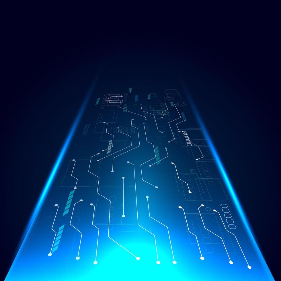illustration futuristic road with circuit board glowing light. vector