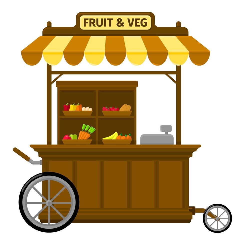 Fruit and Veg Grocery Outdoor Street Market Fair Kiosk Color Illustration Icon vector