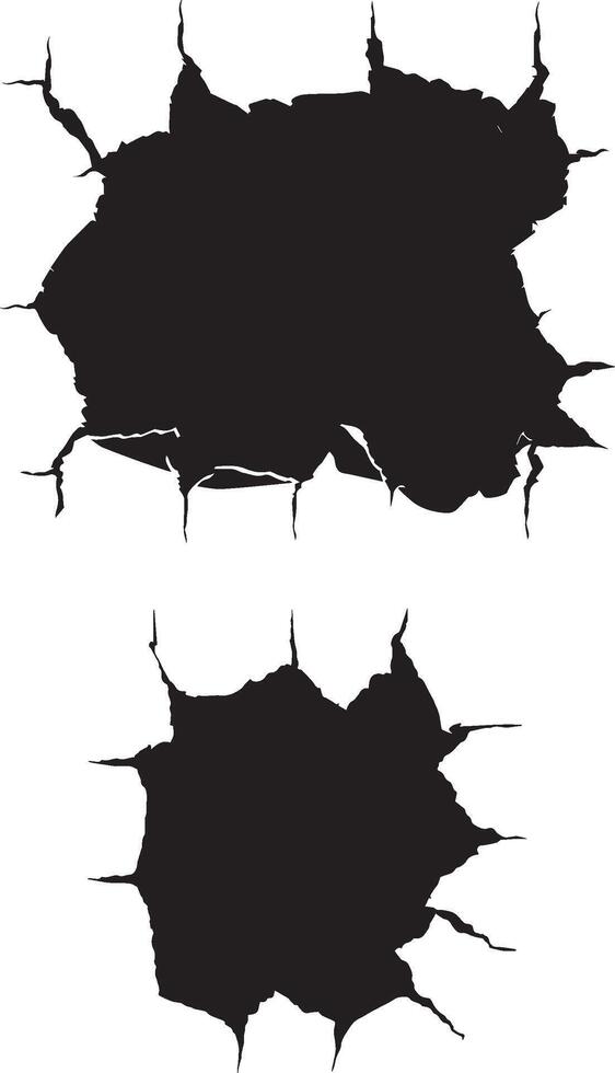 Set of grunge jagged shape black and white silhouette design vector