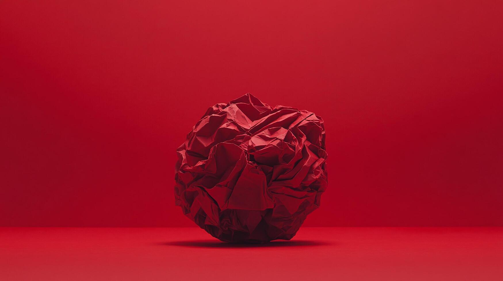 Crumpled Red Paper Ball on red background photo