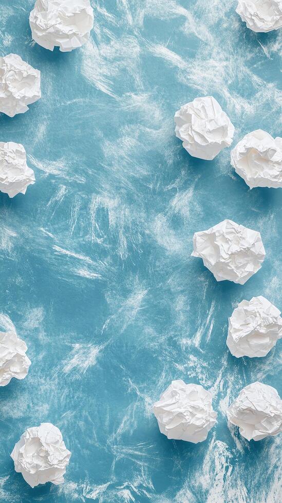 Crumpled Paper Ball on blue table photo