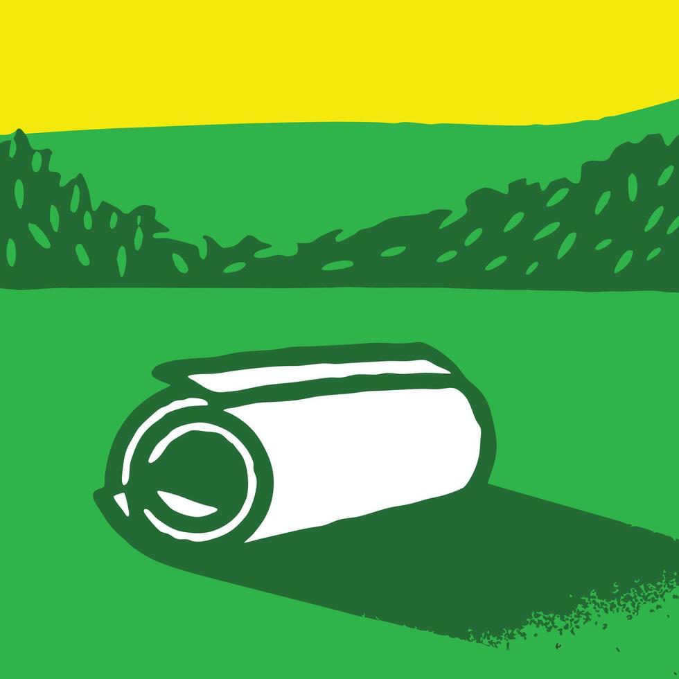 Rolled Up Mat in a Green Field vector