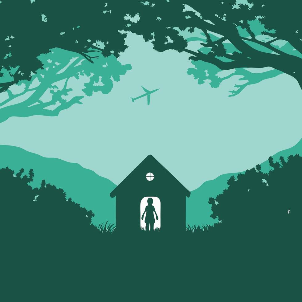 Child in a Secluded House, Airplane Overhead vector