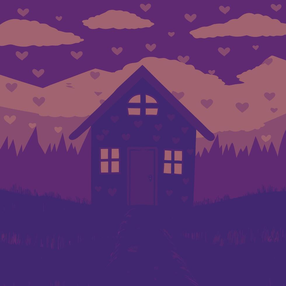 Heart House in Purple Mountain Landscape vector