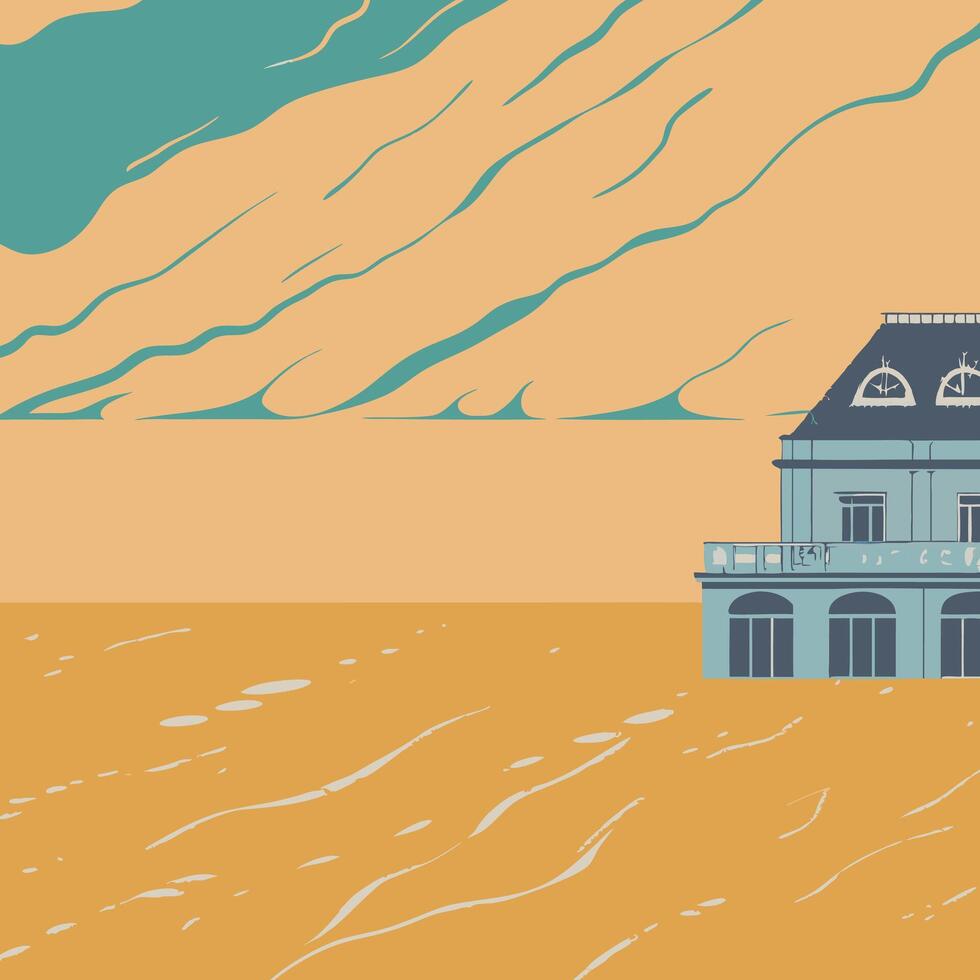Coastal House Submerged, Rising Waters, Climate Change Impact vector