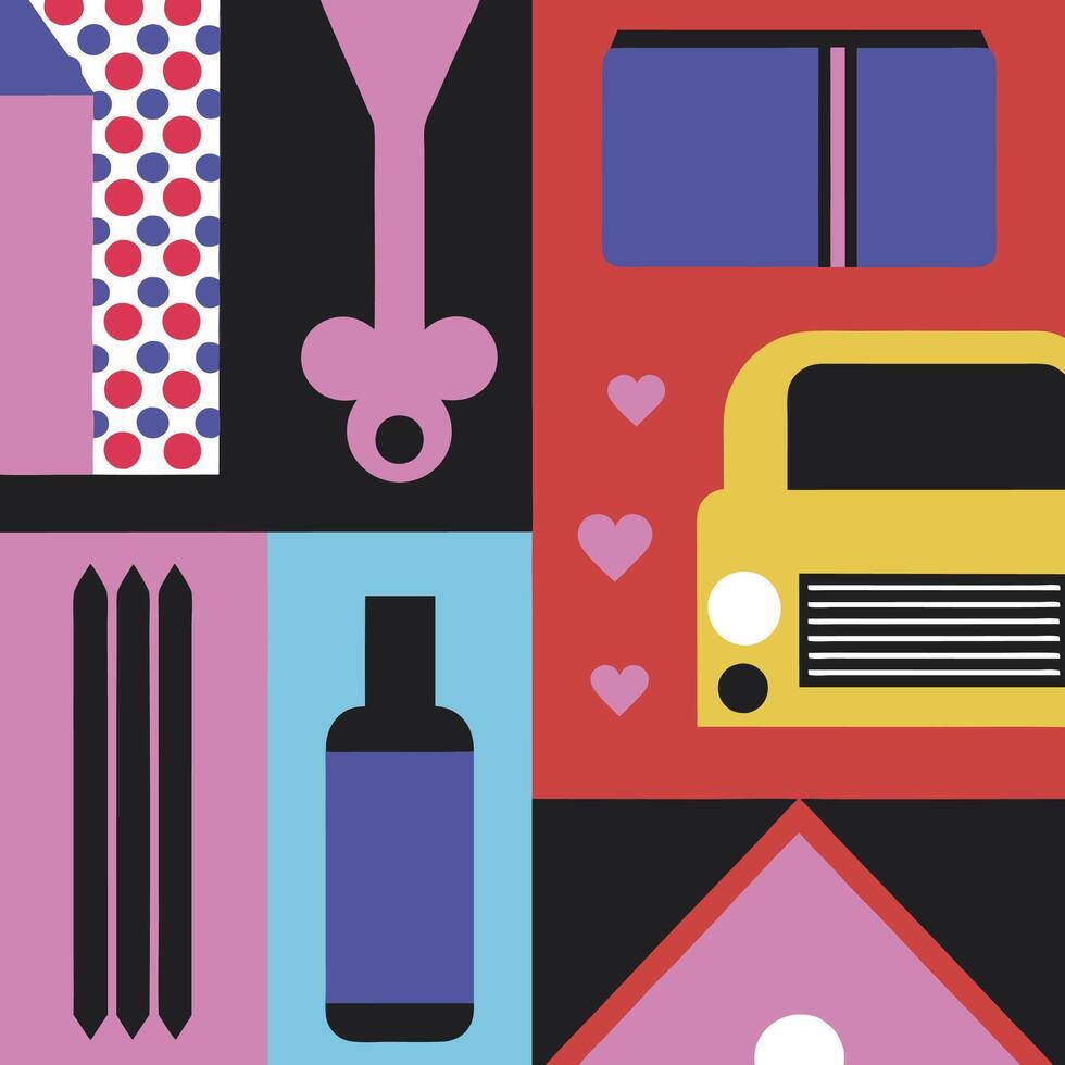 Abstract Geometric Design with Vehicle and Bottle vector