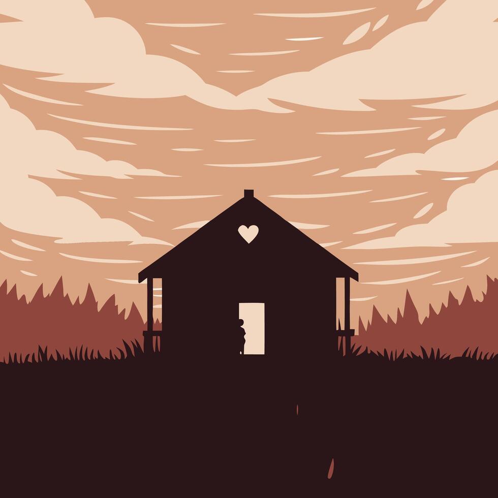 Heart Home Sunset Silhouette vector