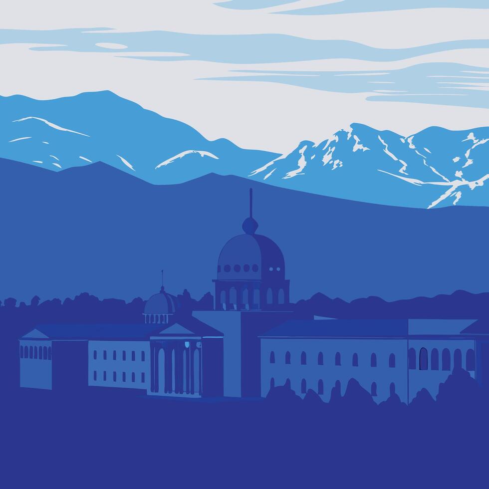 Mountain Scenery with Classic Architecture vector