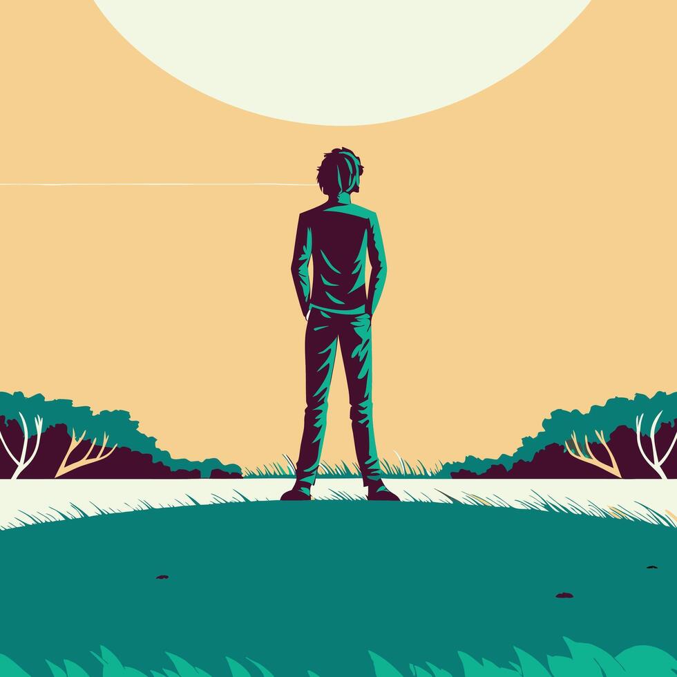 Contemplation A Silhouette Against the Setting Sun vector