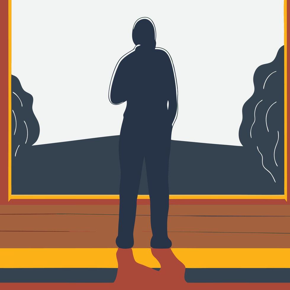 Contemplation A Silhouette Against a Landscape vector