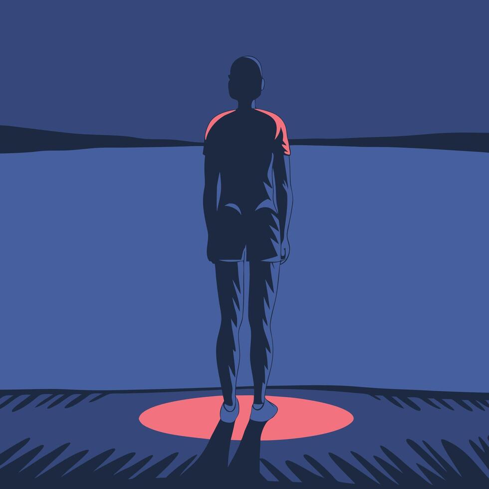 Solitary Figure at Dusk Contemplation and the Horizon vector