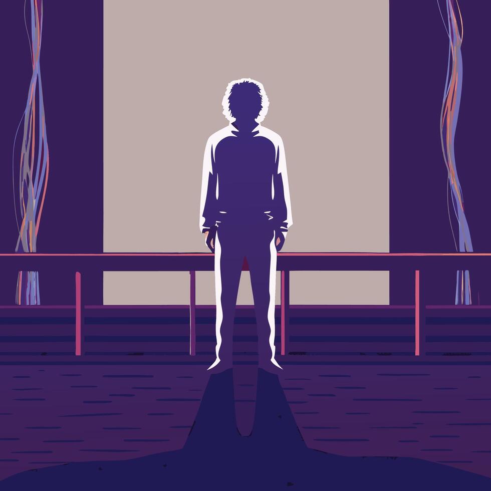 Silhouette of Solitude A Figure in a Purple Room vector