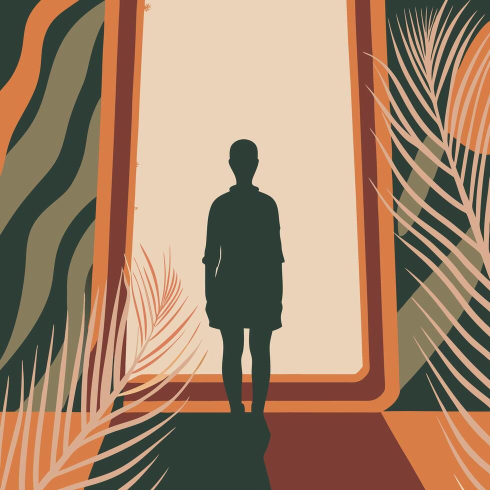 Silhouette of Person at Threshold Abstract Art vector