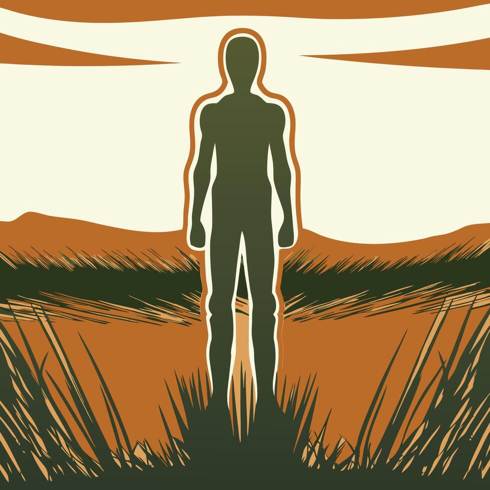 Human Silhouette in Arid Landscape Solitude and Resilience vector