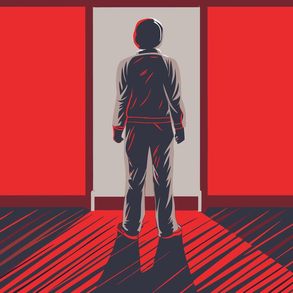 Threshold of Uncertainty A Figure at a Doorway vector