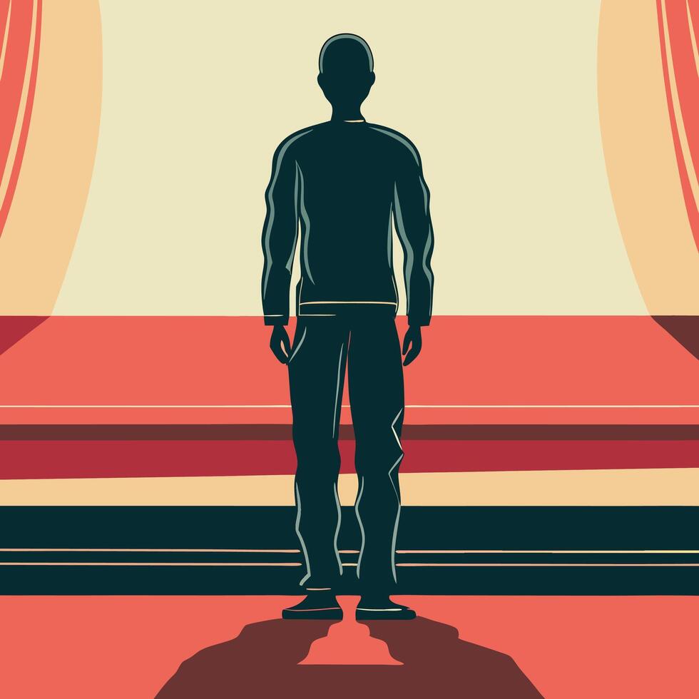 Silhouette of a Man Standing Before a Stage vector