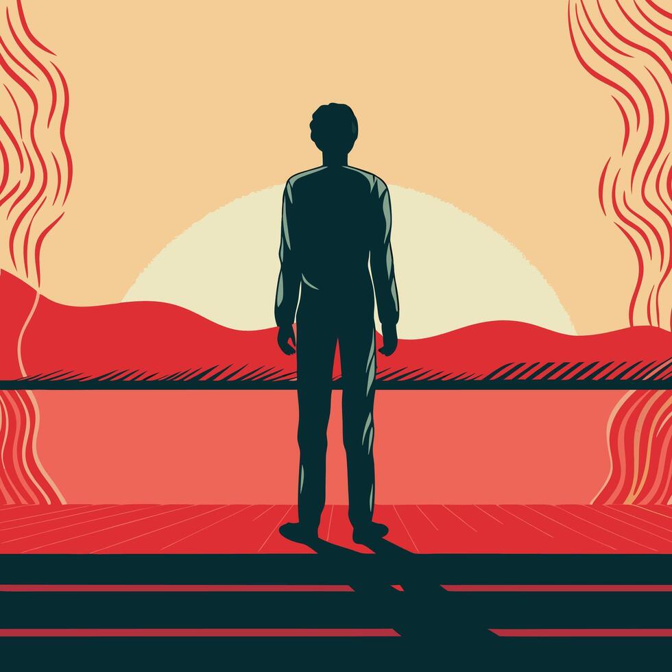 Silhouette, Sunset, and Shadows A Contemplative Scene vector