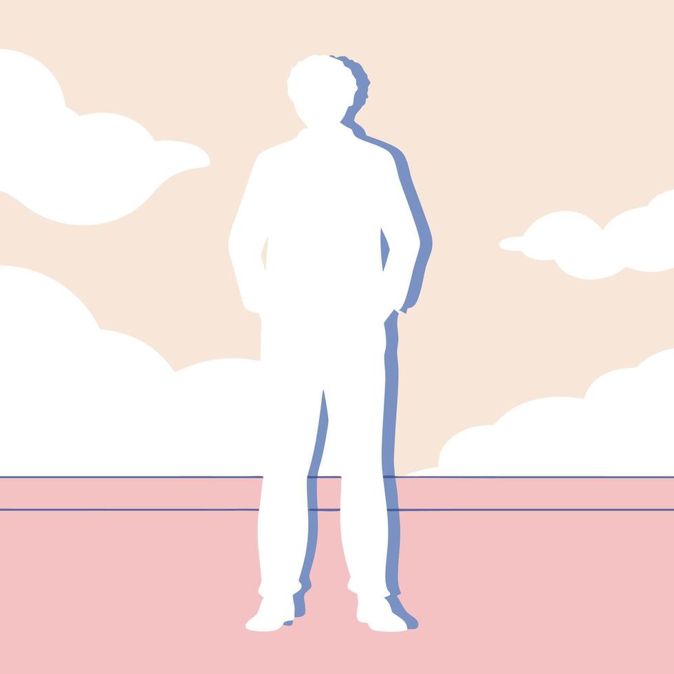 Silhouette of a Man, Peaceful Sky, Serene Landscape vector