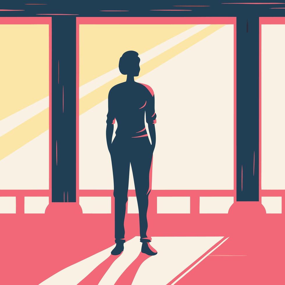 Silhouette of Person Gazing Through Window vector