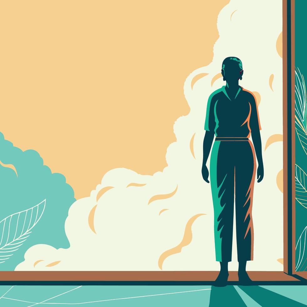 Woman Stepping into a New Beginning Hope, Opportunity, and Self-Discovery vector