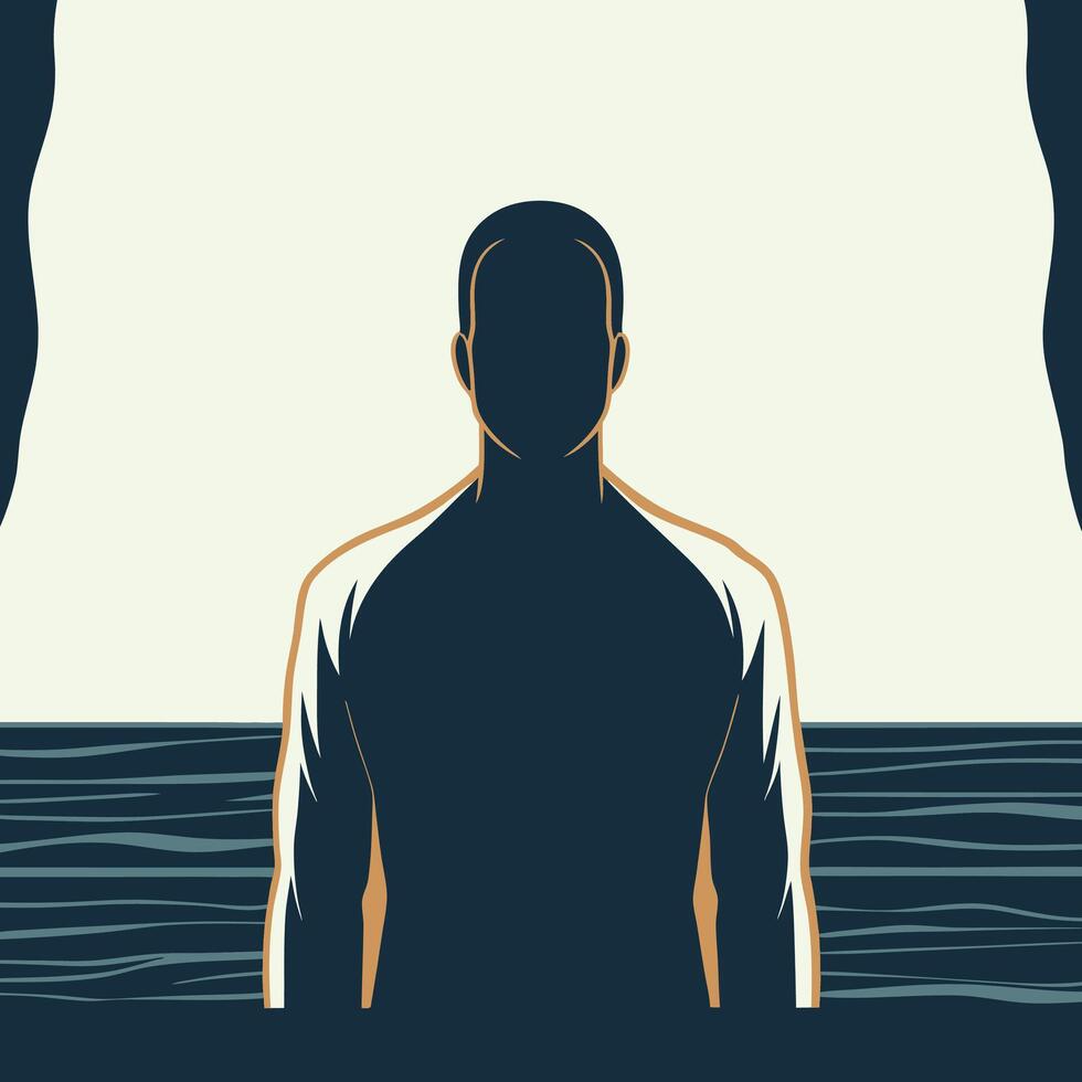 Solitary Figure by the Sea A Silhouette Study vector