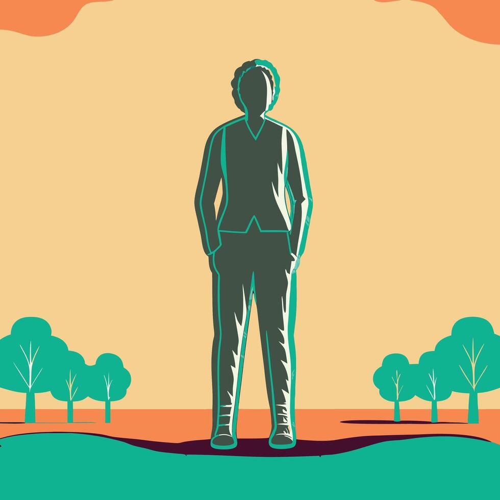 Person Standing in a Park A Silhouette Illustration vector